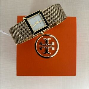 Tory Burch Ladies Sawyer Gold Mesh Band Bracelet Watch